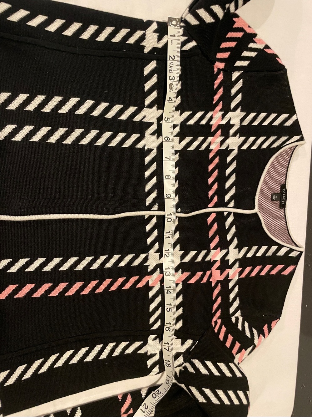 Women's Black Plaid Button Front Coat with Pink & White Accents - Picture 4 of 4